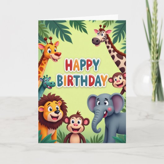 Carte d'anniversaire de la jungle joyeuse (Devant)