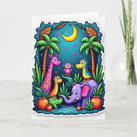 Carte d'anniversaire de la jungle nocturne (Devant)
