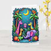 Carte d'anniversaire de la jungle nocturne (Fleur jaune)