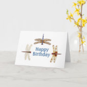 Carte d'anniversaire de la libellule. (Fleur jaune)