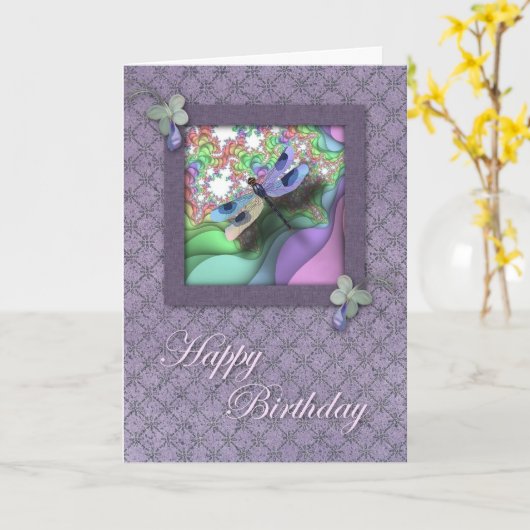 Carte d'anniversaire de la libellule (Fleur jaune)