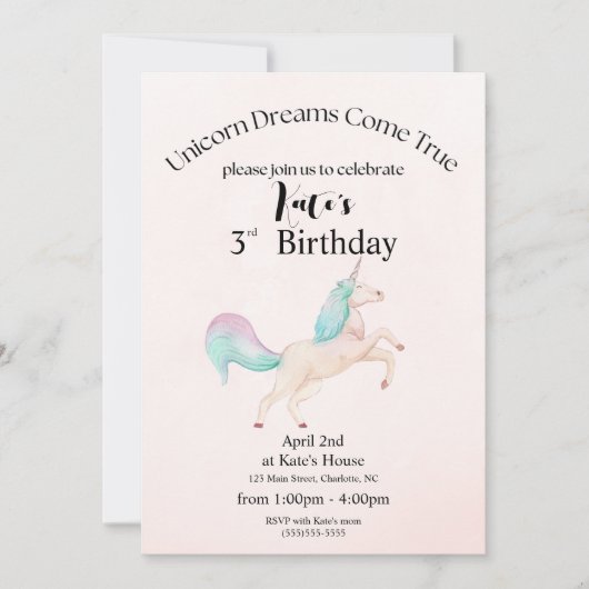Carte d'anniversaire de la licorne (Devant)