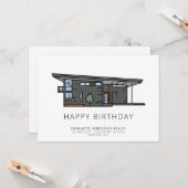 Carte d'anniversaire de la maison moderne du milie (Devant/Arrière en situation)