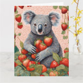 Carte d'anniversaire de la mignonne fraise Koala (Fleur jaune)