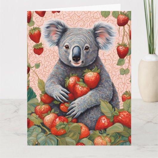 Carte d'anniversaire de la mignonne fraise Koala (Devant)