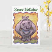 Carte d'anniversaire de la parade animale Hippopot (Fleur jaune)