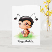 Carte d'anniversaire de la petite fille Ladybug (Fleur jaune)