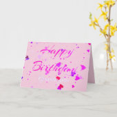 Carte d'anniversaire de la petite fille rose (Fleur jaune)