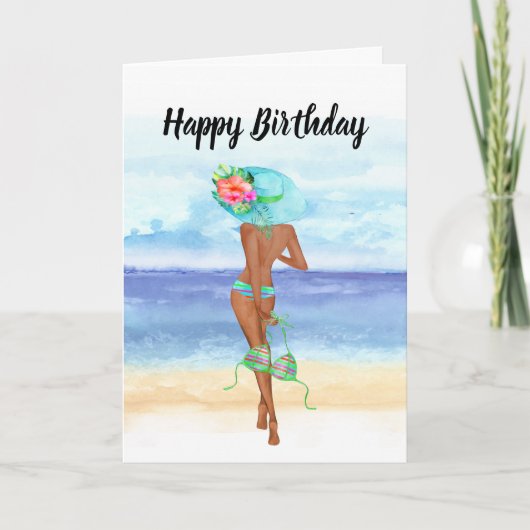 Carte d'anniversaire de la plage afro-américaine (Devant)