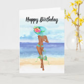 Carte d'anniversaire de la plage afro-américaine (Fleur jaune)