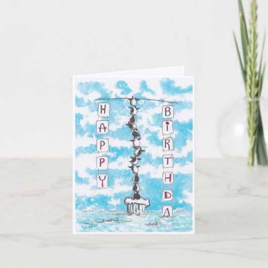 Carte d'anniversaire de la pyramide des pingouins (Devant)