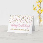 Carte d'anniversaire de la Tante Confetti Or Rose (Fleur jaune)