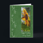 Carte d'anniversaire de la tournesol Friends<br><div class="desc">Une belle carte d'anniversaire à envoyer à votre ami avec une belle photo d'un tournesol sur un arrière - plan texturé vert et des graphiques de fleurs. Cette carte d'anniversaire fleurie,  lumineuse et colorée,  ravira vos amis lors de leur journée spéciale.</div>