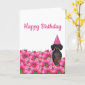 Carte d'anniversaire de la Tulipe rose Dachshund (Fleur jaune)