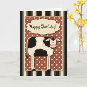 Carte d'anniversaire de la vache à patchwork (Fleur jaune)