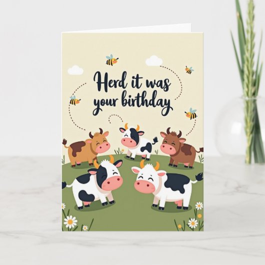 Carte d'anniversaire de la vache joyeuse (Devant)