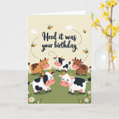 Carte d'anniversaire de la vache joyeuse (Fleur jaune)