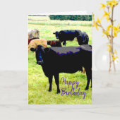 Carte d'anniversaire de la vache noire (Fleur jaune)