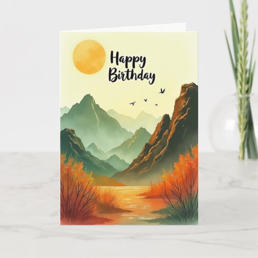 Carte d'anniversaire de la vallée montagneuse (Devant)