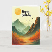 Carte d'anniversaire de la vallée montagneuse (Fleur jaune)