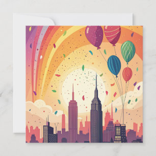 Carte d'anniversaire de la ville au coucher du sol