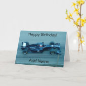 Carte d'anniversaire de la voiture Blue Racing (Fleur jaune)