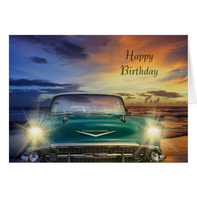 Carte d'anniversaire de la voiture Vintage (Devant horizontal)