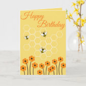Carte d'anniversaire de l'abeille et du peigne de  (Fleur jaune)