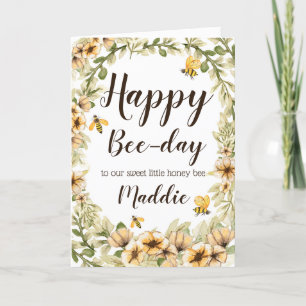 Carte d'anniversaire de l'abeille miel et des tour
