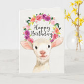 Carte d'anniversaire de l'agneau aquarelle (Fleur jaune)