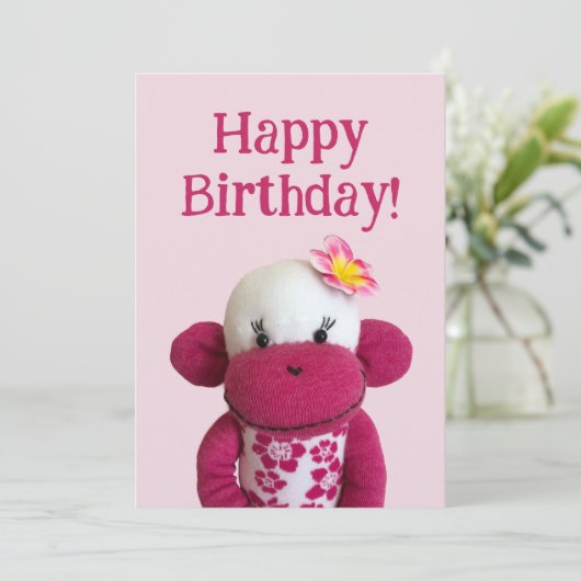 Carte d'anniversaire de l'Aloha Sock Monkey (Debout devant)