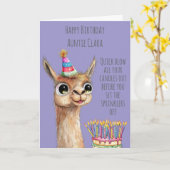 Carte d'anniversaire de lama avec gâteau d'anniver (Fleur jaune)
