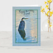 Carte d'anniversaire de l'ami avec Grand Héron Ble (Fleur jaune)