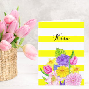 Carte d'anniversaire de l'ami Yellow Stripe et Flo