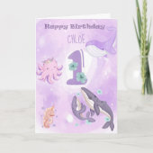 Carte d'anniversaire de l'animal mignon rose 1er (Devant)