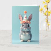 Carte d'anniversaire de lapin duveteux (Fleur jaune)
