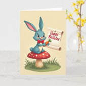 Carte d'anniversaire de lapin joyeux (Fleur jaune)