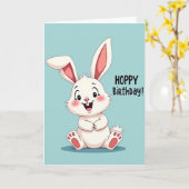 Carte d'anniversaire de lapin joyeux (Fleur jaune)