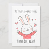 carte d'anniversaire de lapin mignon  (Dos)