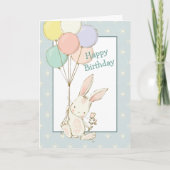Carte d'anniversaire de lapin mignonne et ballons (Devant)