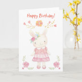 Carte d'anniversaire de lapin mignonne pour petite (Fleur jaune)