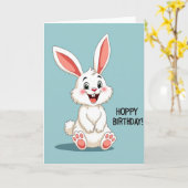 Carte d'anniversaire de lapin souriant (Fleur jaune)