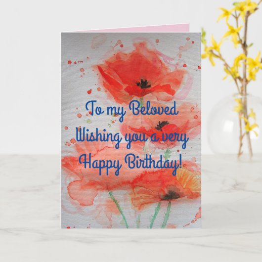 Carte d'anniversaire de l'aquarelle Bright Red Pop (Fleur jaune)