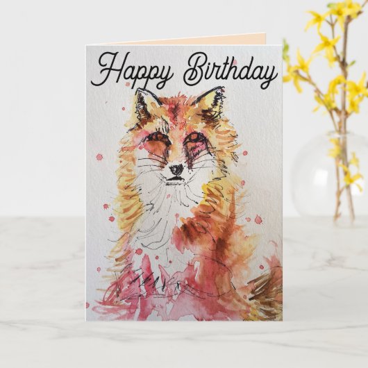 Carte d'anniversaire de l'Aquarelle Red Fox (Fleur jaune)