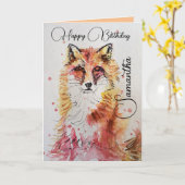 Carte d'anniversaire de l'Aquarelle Red Fox (Fleur jaune)