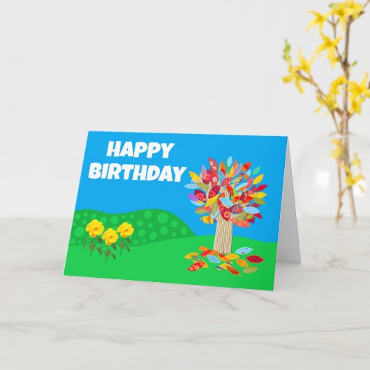 Carte d'anniversaire de l'arbre d'automne version (Fleur jaune)