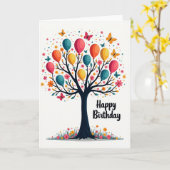 Carte d'anniversaire de l'arbre de fête (Fleur jaune)