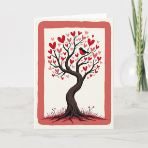Carte d'anniversaire de l'arbre d'oiseau aimant