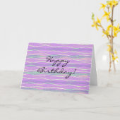 Carte d'anniversaire de l'art rayé violet Aqua (Fleur jaune)