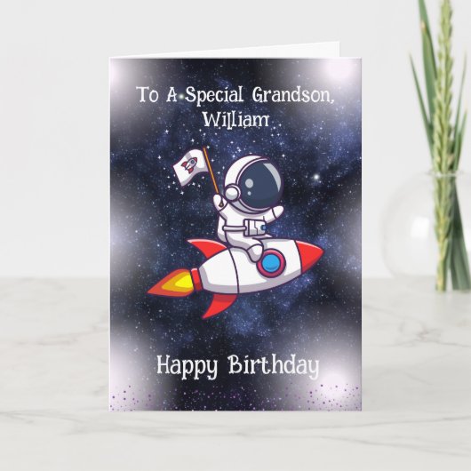 Carte d'anniversaire de l'astronaute, texte/nom mo (Devant)